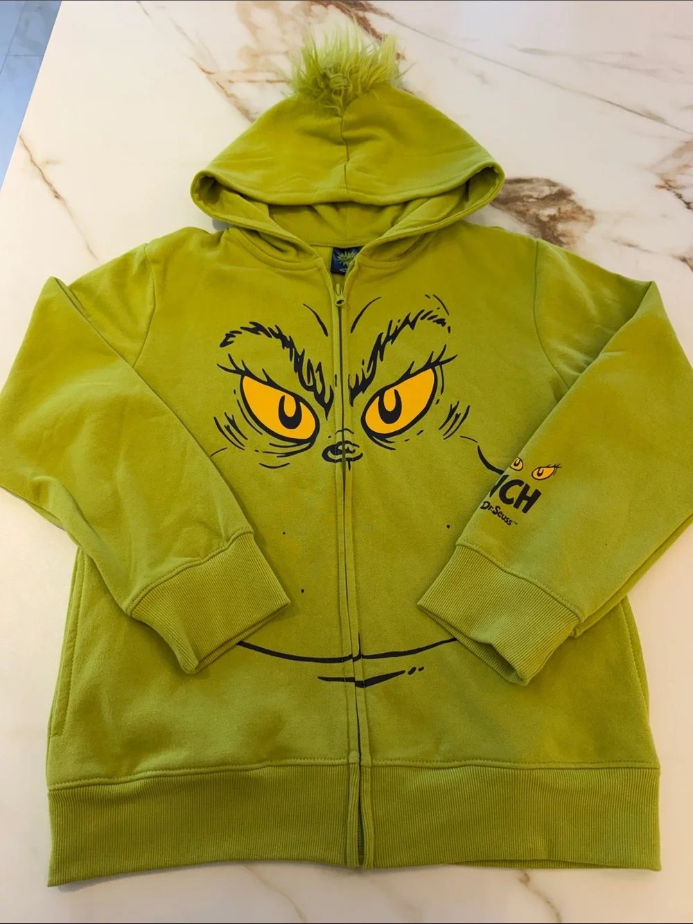 The Grinch Kids' Lime Green  Hooded Zip-Up Sweatshirt L 10-12